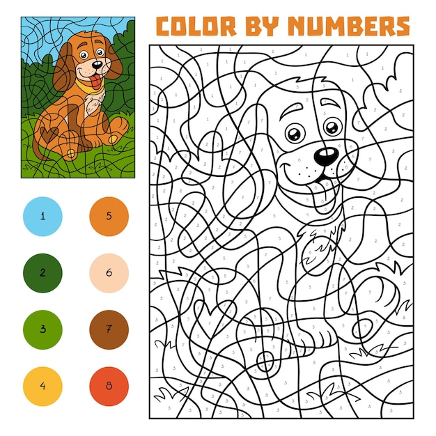 Color por número, juego educativo para niños, perro