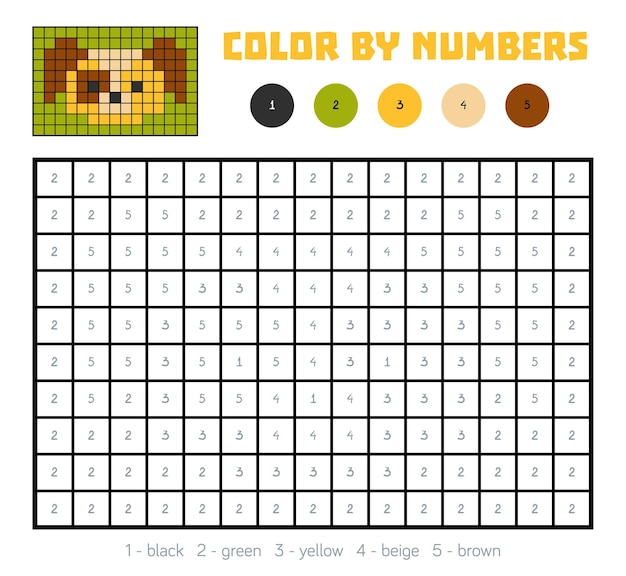 Vector color por número, juego educativo para niños, perro