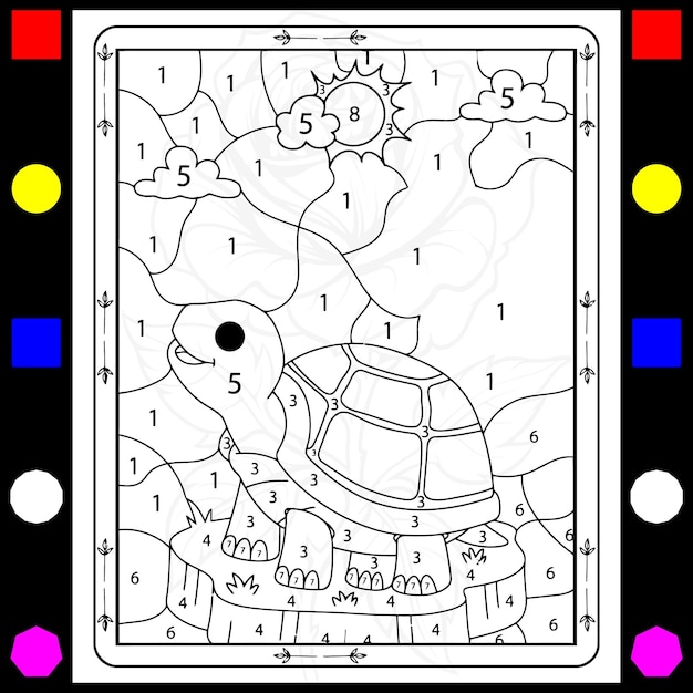 Color por número Libro de colorear tortugas para adultos