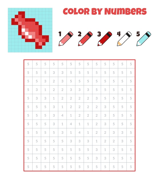 Color por números Juego educativo para niños Dulces dulces postre Libro para colorear