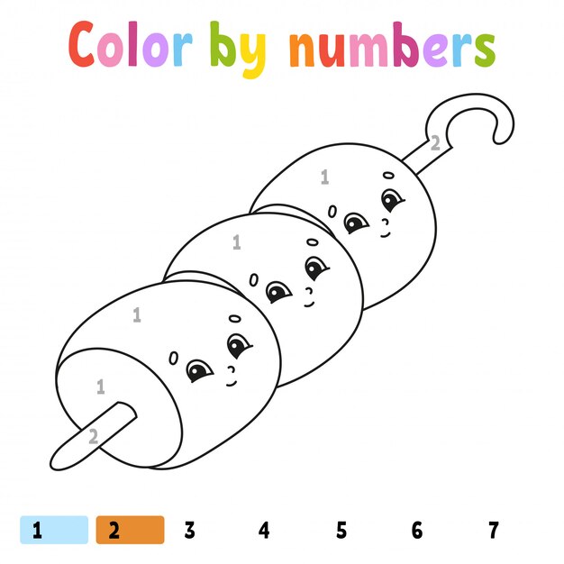 Color por números. Libro para colorear para niños. ilustración. Personaje animado. Dibujado a mano. Página de hoja de trabajo para niños. Aislado sobre fondo blanco