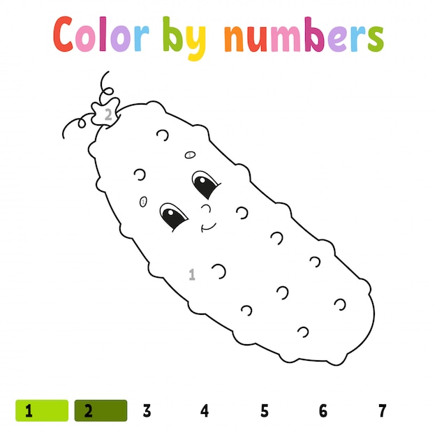 Color por números pepino. libro para colorear para niños. carácter vegetal. ilustración vectorial
