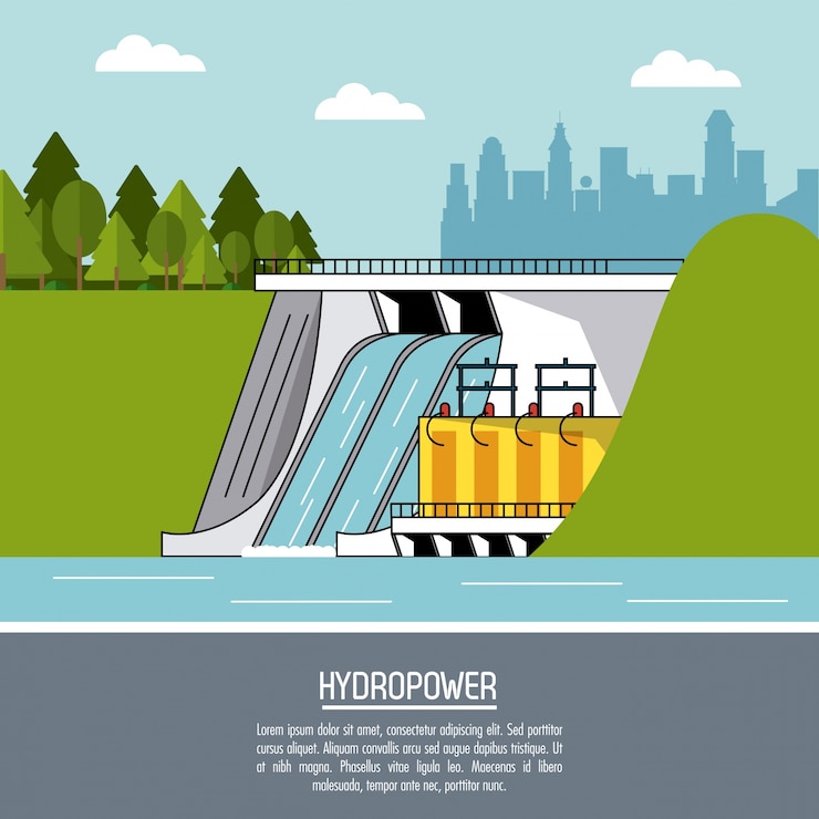 Vector color paisaje fondo planta hidroeléctrica energía renovable