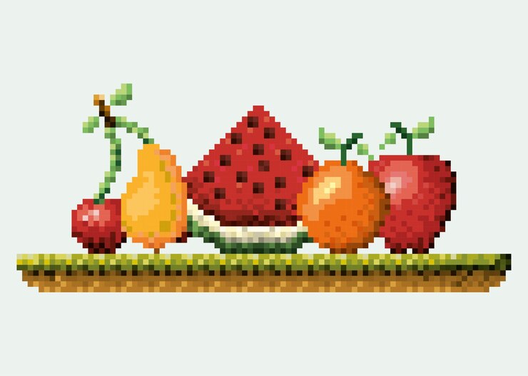 Vector color pixelado conjunto colección frutas