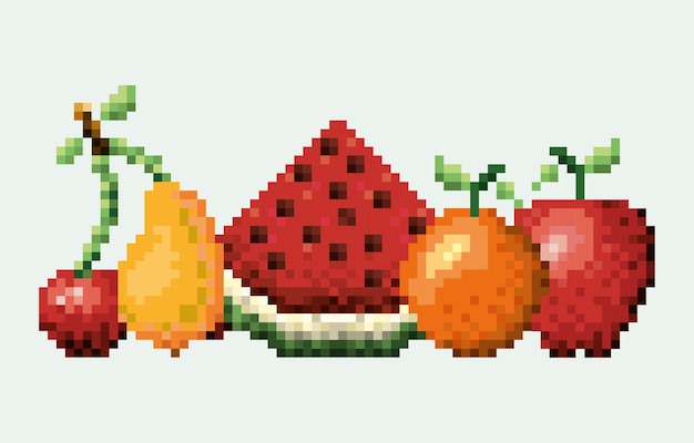 Color pixelado conjunto colección frutas