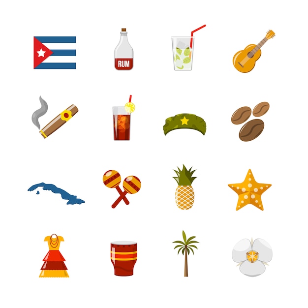 Vector color plano aislado iconos de cuba