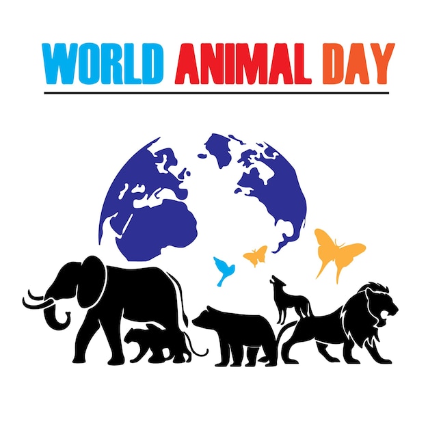 Vector color plano del día mundial de los animales 4 de octubre vector de fondo