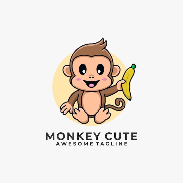 Color plano de la ilustración del diseño del logotipo de la historieta del mono
