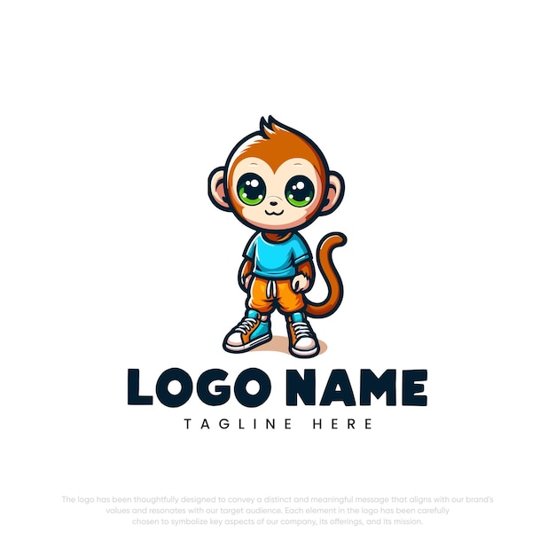 Color plano de la ilustración del diseño del logotipo de la historieta del mono