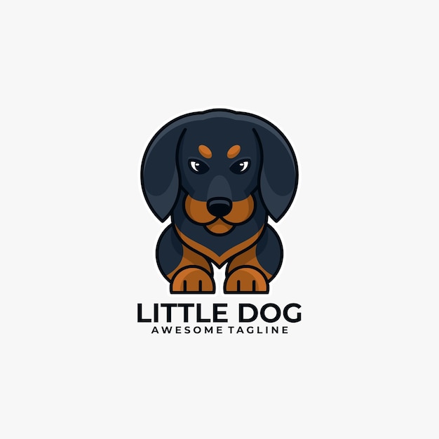 Vector color plano de vector de ilustración de diseño de logotipo de dibujos animados de perro pequeño