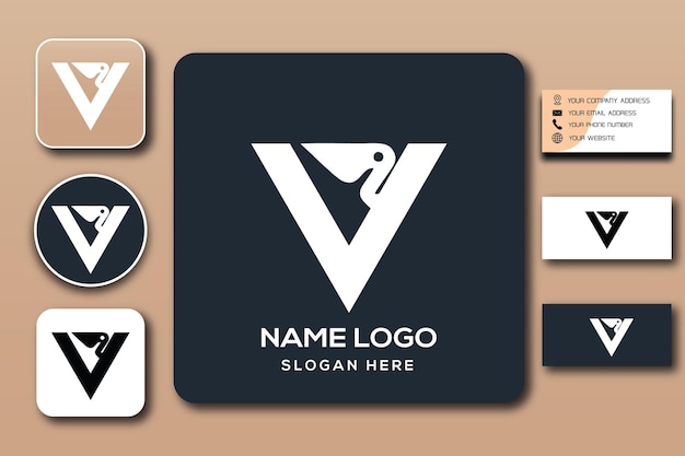 Color de plantilla de logotipo de monograma de pelícano combinado en V editable