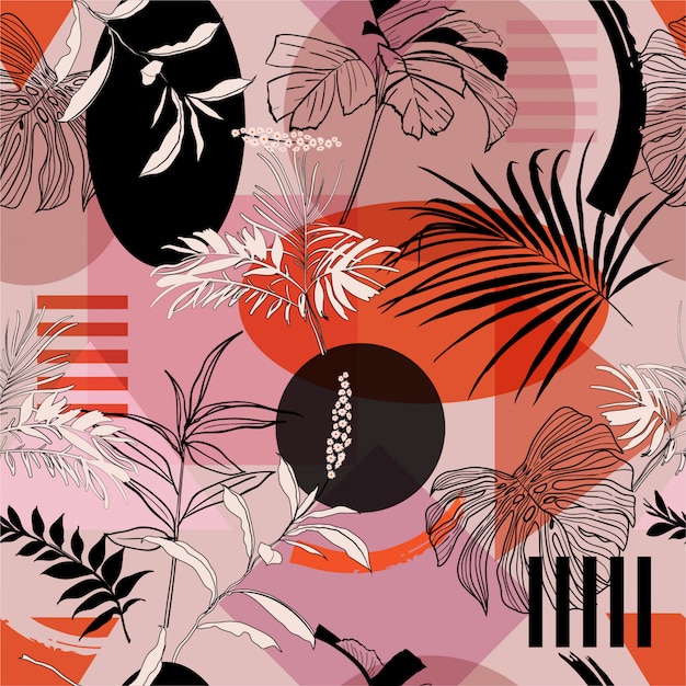 Color pop de verano de forma geométrica con bosque tropical.