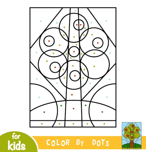 Color por puntos, juego educativo para niños, manzano