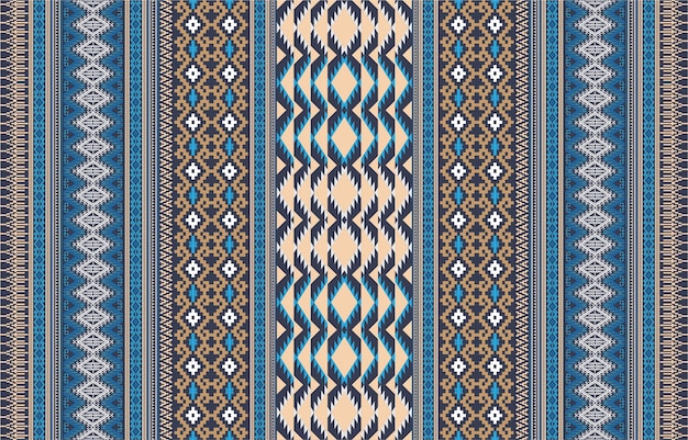 Color retro Navajo tribu vector patrón sin costuras. Impresión de arte geométrico de fantasía azteca. Fondo de pantalla