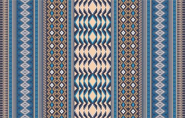 Color retro Navajo tribu vector patrón sin costuras. Impresión de arte geométrico de fantasía azteca. Fondo de pantalla