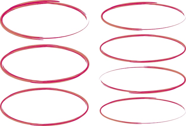 color rojo brillante círculo trazo garabateado elipses conjunto vector