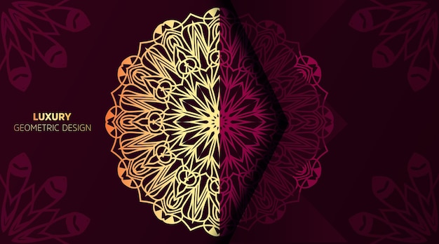 Color rojo degradado creativo plano con plantilla de vector de diseño de fondo de mandala de colores dorados