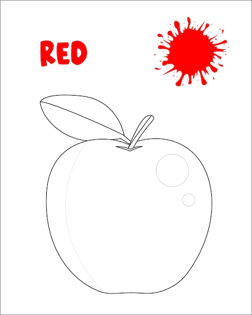 Color rojo, página para colorear de manzana