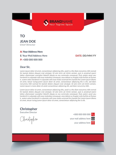 Color rojo papel de carta moderno para negocios y corporaciones
