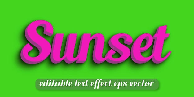 Color rosa del atardecer Efecto de texto editable Vector de estilo 3D