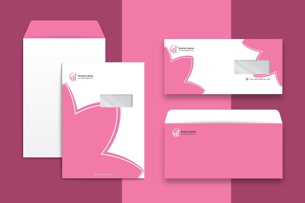 Color rosa corporativo conjunto de plantillas de diseño de sobres