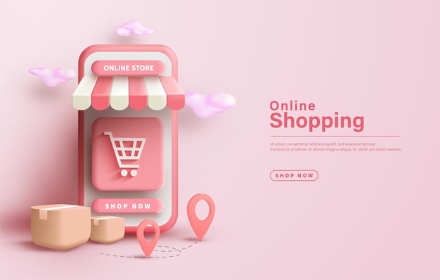 Vector color rosa suave de las compras en línea