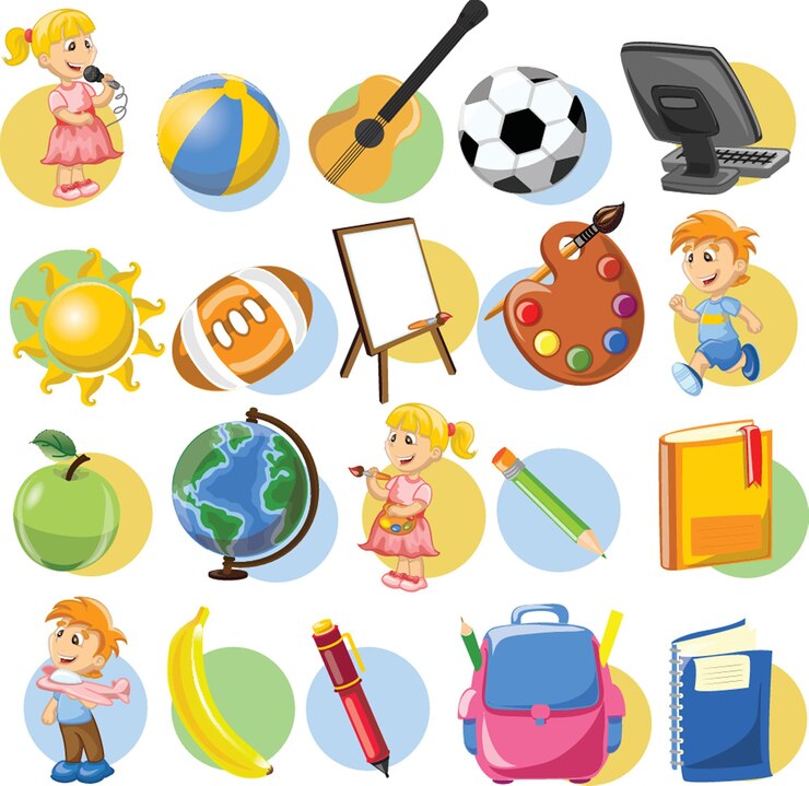 Vector color vector ilustración banner fondo diseño boceto elemento de educación dibujado a mano de vuelta a la escuela conjunto de iconos plantilla para la escuela dibujar estilo de dibujos animados