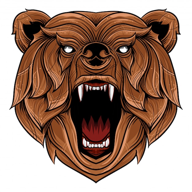 Color de vector ilustración de cabeza de oso enojado