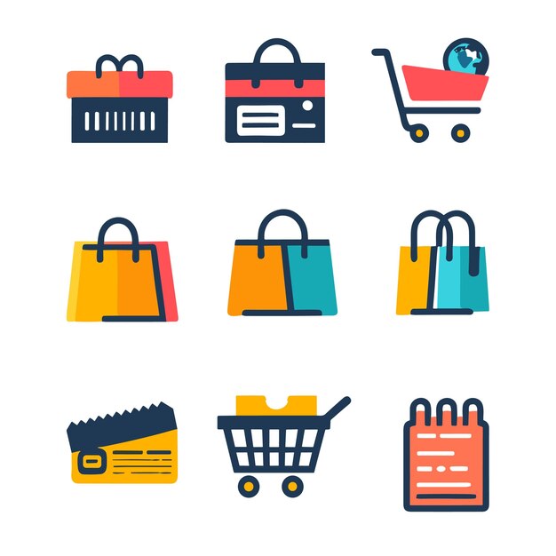 Color vectorial Colección de iconos de tiendas en línea conjunto de símbolos de compras
