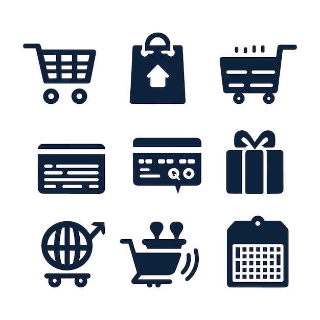 Color vectorial Colección de iconos de tiendas en línea conjunto de símbolos de compras