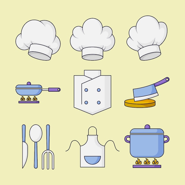 Coloración de la colección de iconos de Flat Chef