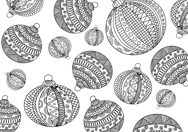 Coloración de muchas bolas de árbol de Navidad Zentangle para colorear antiestrés para niños y adultos