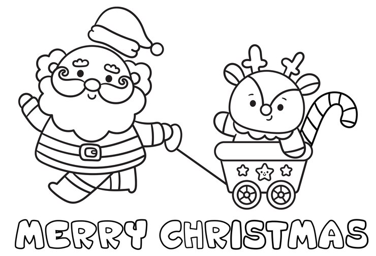 Vector coloración navideña con papá noel y renos