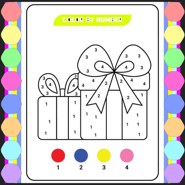 Coloración por número Caja de regalo Página para colorear para niños