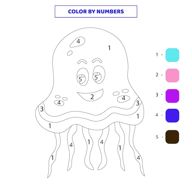 Colorea lindas medusas dibujadas a mano por números hoja de trabajo para niños