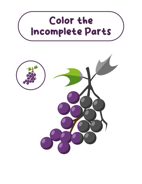 Vector colorea las partes incompletas para niños grape