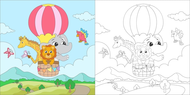 colorear animal montando un globo de aire
