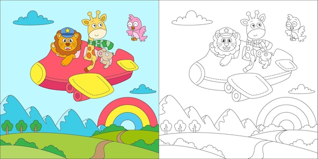 Colorear animales volando con avión