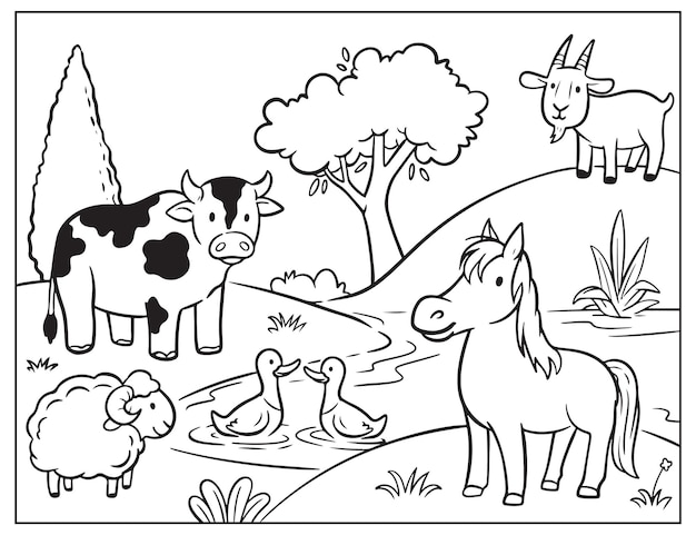 Colorear caballo vaca y amigos animal doodle