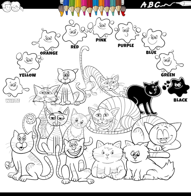 Colorear colores básicos con dibujos de gatos