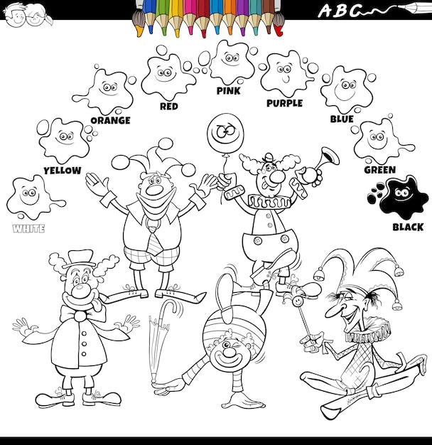 Colorear Colores básicos con dibujos de payasos