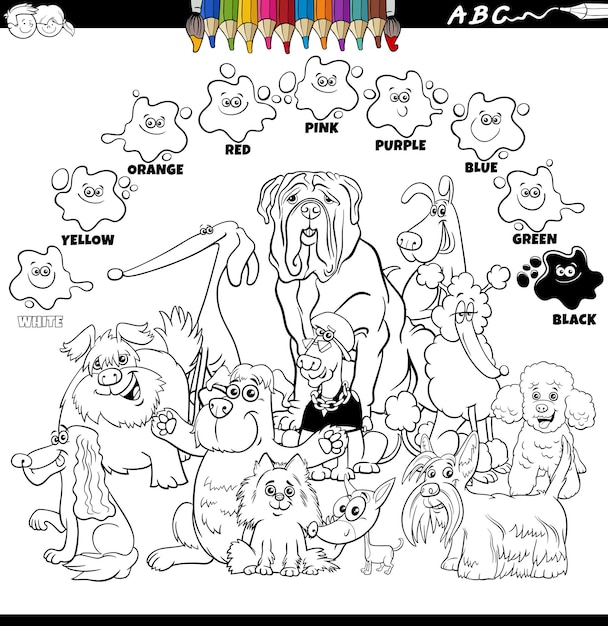 Colorear Colores básicos con dibujos de perros