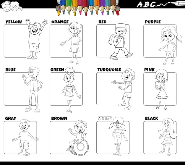 Colorear Conjunto de colores básicos con personajes infantiles