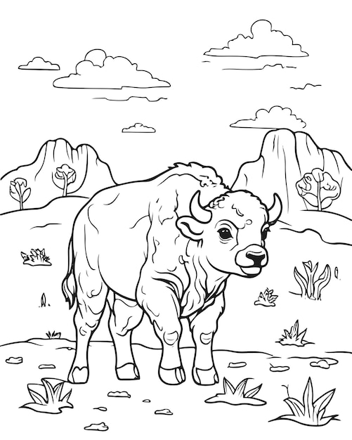 Colorear el contorno de la página Bebé bisonte
