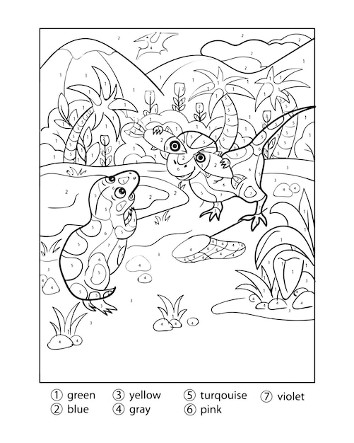 Colorear dinosaurios por números para colorear para adultos