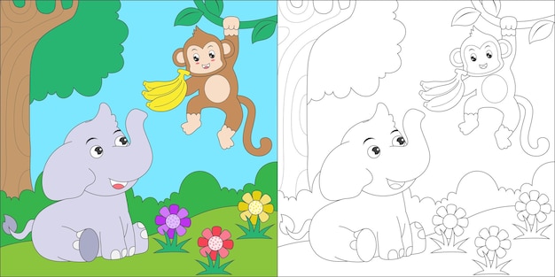 colorear elefante y mono