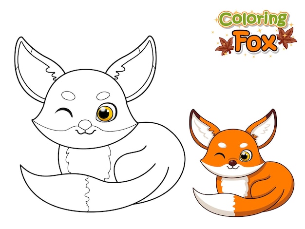Colorear el juego educativo de dibujos animados lindo zorro para niños ilustración vectorial con dibujos animados de animales