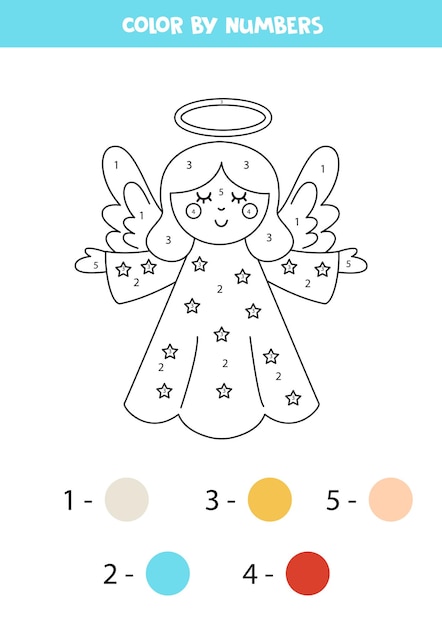 Colorear lindo ángel por números Hoja de trabajo para niños