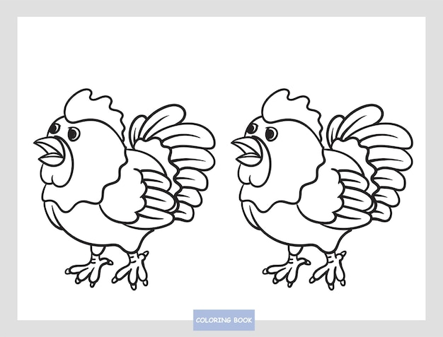Colorear lindo estilo de dibujos animados de ilustración de gallo