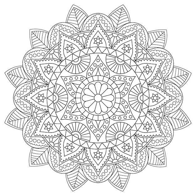 Colorear Mandala redonda con estampado floral, Blanco y negro